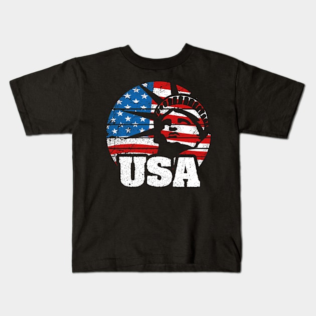 4th of July USA Statue of Liberty American Flag Vintage Kids T-Shirt by DARSHIRTS